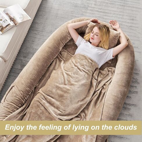 Dog Bed for Humans - Human Dog Bed for People Adult, Giant Dog Bed for Humans Adult, Human Size Dog Bed for Napping Families with Blanket, Throw Pillow, Grey in Saudi Arabia