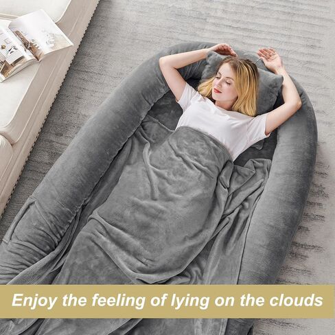 Dog Bed for Humans - Human Dog Bed for People Adult, Giant Dog Bed for Humans Adult, Human Size Dog Bed for Napping Families with Blanket, Throw Pillow, Grey in Saudi Arabia