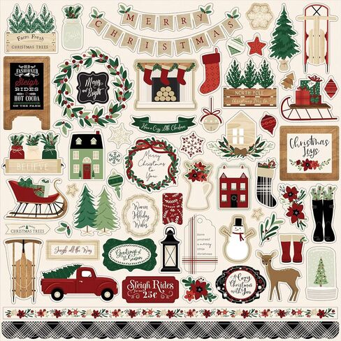 Echo Park Paper Company A Cozy Christmas Element sticker, red, green, black, tan, woodgrain 12-x-12-Inch in Saudi Arabia