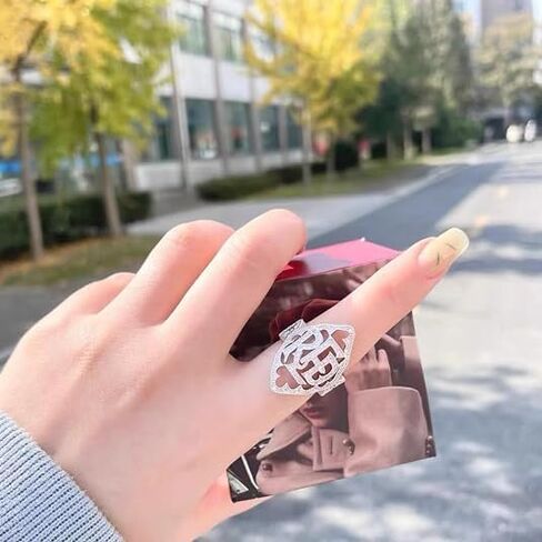 خاتم أحمر مفتوح للنساء والفتيات والرجال مكعب زركونيا مطلي بالفضة بيان الهيب هوب قابل للتعديل حرف إصبع مفصل الإبهام خواتم تألق تشيكوسلوفاكيا الذهب الأبيض الأبجدية المجوهرات هدية لسمعة عاشق الألبوم الموسيقى المشجعين in Kuwait