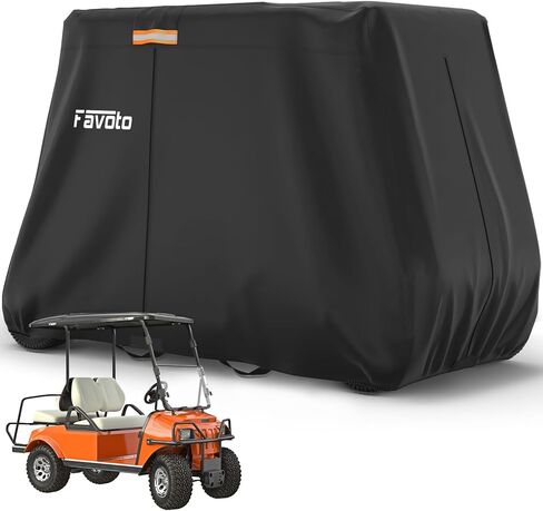 غطاء عربة الجولف Favoto 4 ركاب - مقاوم للماء عالي التحمل 300D أكسفورد مع فتحات تهوية مسامية وسحابات جانبية مناسبة عالميًا لغبار نادي السيارات والرياح الشمسية وحماية خارجية، 112 بوصة × 48 بوصة × 73 بوصة in Kuwait