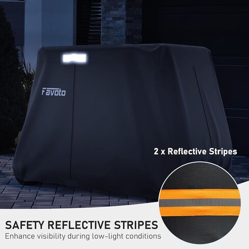 غطاء عربة الجولف Favoto 4 ركاب - مقاوم للماء عالي التحمل 300D أكسفورد مع فتحات تهوية مسامية وسحابات جانبية مناسبة عالميًا لغبار نادي السيارات والرياح الشمسية وحماية خارجية، 112 بوصة × 48 بوصة × 73 بوصة in Kuwait