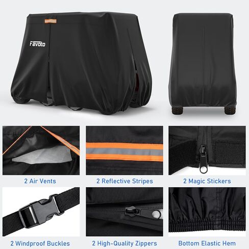 غطاء عربة الجولف Favoto 4 ركاب - مقاوم للماء عالي التحمل 300D أكسفورد مع فتحات تهوية مسامية وسحابات جانبية مناسبة عالميًا لغبار نادي السيارات والرياح الشمسية وحماية خارجية، 112 بوصة × 48 بوصة × 73 بوصة in Kuwait