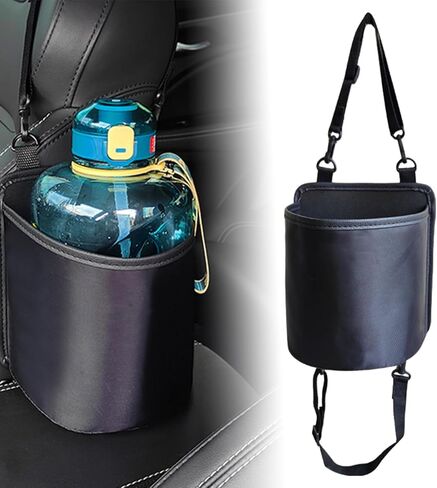 Car Seat Side Large Car Cup Holder Expander Adapter Bag, Multi-Function Hanging Car Storage Bag with Waterproof Liner for Drink Water Bottle, Essential Road Trip Car Accessories(Color:Black) in Saudi Arabia