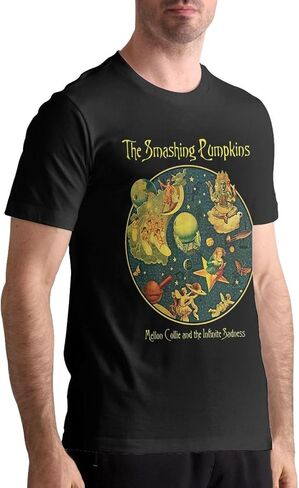 تي شيرت رجالي The Smashing Rock Pumpkins Band قمصان قصيرة الأكمام صيفية بياقة دائرية قطن تي شيرت علوي أسود كبير in Saudi Arabia