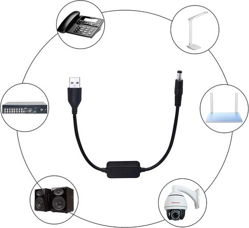 SinLoon 11.8 بوصة USB 5V إلى DC 12V محول كابل طاقة محول الجهد الكهربي، للكاميرا، مصباح المكتب، مكبرات الصوت، سماعة الرأس الزرقاء، وأجهزة 5V الأخرى. (5.5 × 2.1 مم) in Saudi Arabia