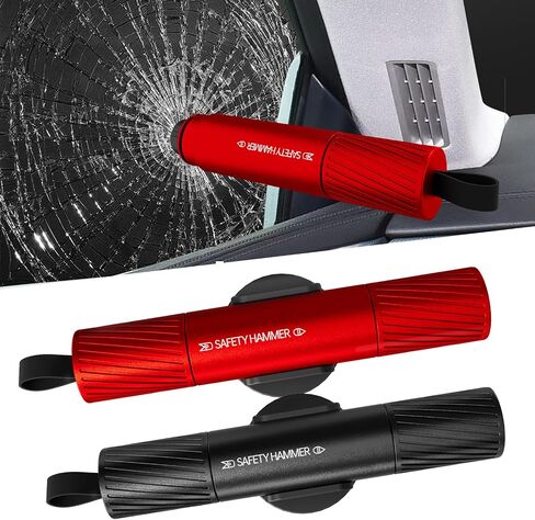 2 Pack Car Safety Hammer Car Window Breaker Seatbelt Cutter Emergency Escape Tool Car Glass Breaker for Land and Underwater Life-Saving Car Safety Kit Essentials Car Accessories (Black+Black) in Saudi Arabia
