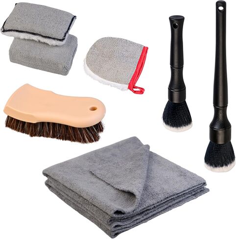 Ultra-Soft Car Interior Detailing Brush Kit,Horse Hair Cleaning Brush,Auto Interior Detailing Brushes,Edgeless Microfiber towel&Applicator Pad,Finger Interior Mitt for Car Interior Upholstery Cleaning in Kuwait