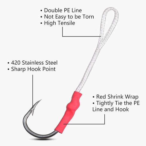 OROOTL Fishing Assist Hooks with PE Line, 60pcs Saltwater Jig Assist Hooks Butterfly Assist Hooks Vertical Slow Pitch Jigging Hooks Size 1/0-10/0 in Kuwait