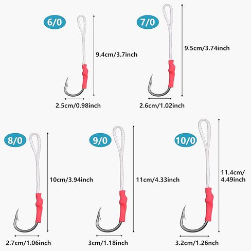 OROOTL Fishing Assist Hooks with PE Line, 60pcs Saltwater Jig Assist Hooks Butterfly Assist Hooks Vertical Slow Pitch Jigging Hooks Size 1/0-10/0 in Kuwait