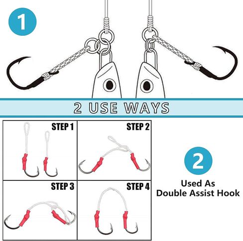 OROOTL Fishing Assist Hooks with PE Line, 60pcs Saltwater Jig Assist Hooks Butterfly Assist Hooks Vertical Slow Pitch Jigging Hooks Size 1/0-10/0 in Kuwait