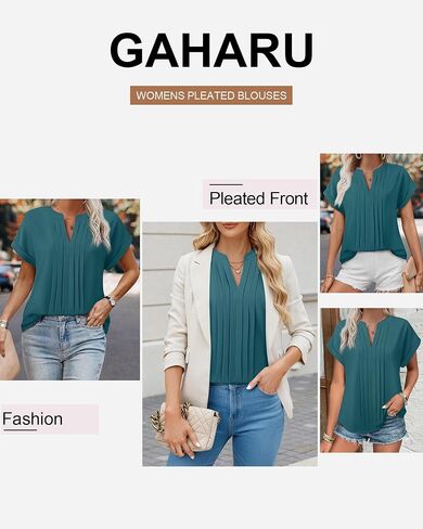 بلوزة Gaharu نسائية صيفية مطوية للعمل بأكمام قصيرة كاجوال للعمل، قميص أساسي أنيق in Kuwait