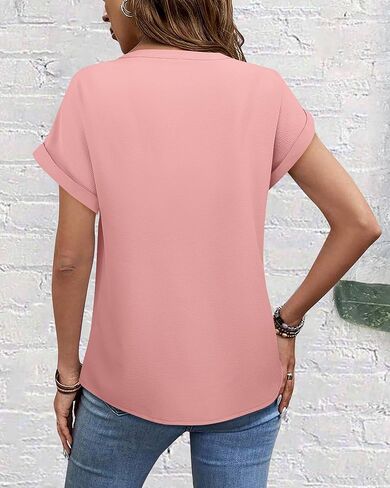 Gaharu Women's Summer Pleated Work Top Short Sleeve Business Casual Blouse Basic Dressy Shirt in Kuwait