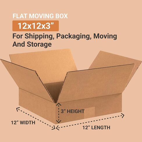 AVIDITI 12 x 12 x 3 Corrugated Cardboard Boxes, Flat 12"L x 12"W x 3"H, Pack of 25 | Shipping, Packaging, Moving, Storage Box for Home or Business, Strong Wholesale Bulk Boxes in Saudi Arabia