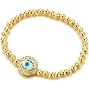COOLSTEELANDBEYOND Beads Bracelet with Cubic Zirconia Protection Evil Eye