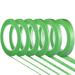 6 Rolls Pinstripe Tape 1/16, 7/10, 1/8, 1/4, 1/2 and 3/4 Inch x 52 Yard, Thin Tape Masking Tape, Painters Automotive Masking Tape for DIY Car Auto Paint Art (Yellow)