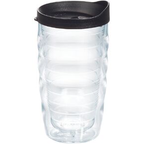 كوب سفر Tervis شفاف وملون مصنوع في الولايات المتحدة الأمريكية بجدار مزدوج معزول يحافظ على المشروبات باردة وساخنة، زجاجة مياه سعة 24 أونصة، غطاء رمادي