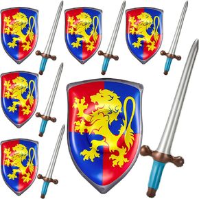 Poen 24 Pcs Inflatable Sword and Shield Knight Party Favors Set Blow up Medieval Sword Shield for Pirate Party Favors Decorations Cosplay Toys Accessories