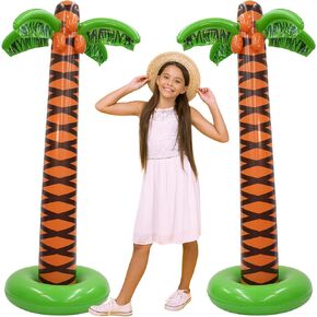 4E's Novelty 2 Pack Inflatable Palm Trees 5.5ft Tall - Luau Hawaiian Tropical Party Decorations for Adults & Kids, Summer Beach Theme Party Photo Prop Pool Decor, Moana Birthday Party Supplies