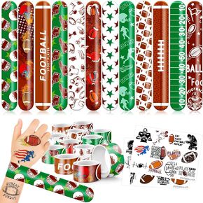 48PCS Football Party Favors - 24PCS Temporary Tattoos & 24PCS Slap Bracelets - American Rugby Themed Birthday Supplies, Decorations, Gifts, Classroom Prizes for Kids, Boys & Cheerleaders