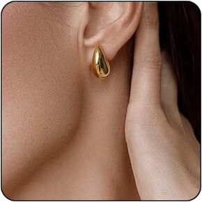 Teardrop Earrings Dupes for Women Thick Gold Chunky Hoop Earring Water Drop Earring for Women Hypoallergenic