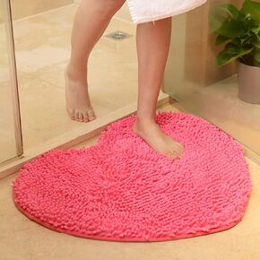 Coffee Heart Shaped Chenille Bath Mat Soft Absorbent Plush Microfiber Bathroom Rug Non-Slip Machine Washable Shaggy Mats Carpet for Shower, Bedroom, Bathtub, 12"x18"