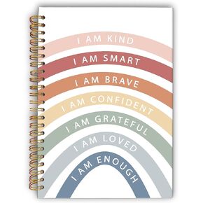 I Am Kind Smart Brave Boho Colorful Rainbow Spiral Notebook,Laminated Hard Cover,College Ruled 5.5×8.3 Inches,Journal for Journaling Writing,Positive Gifts