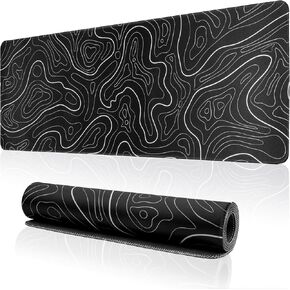 Large Gaming Mouse Pad for Desk, Black Topographic Mouse Pad Desk Mat for Gaming Office, Long XL Mouse Pads Keyboard Pad Desk Pad for Computer Laptop 31.5''x11.8'' in Kuwait