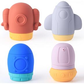 Silicone Baby Bath Toy Set for Infants 6-12 Months, Bathtub Toys for Toddlers 1-3,Mold Free Squirty Pool Toy, Dishwasher Safe 4 Pack