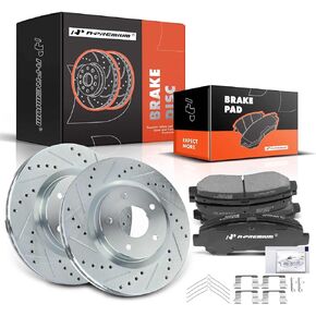 A-Premium 11.65 inch (295.8mm) Front Drilled and Slotted Disc Brake Rotors + Ceramic Pads Kit Compatible with Nissan Models - Rogue 2008 2009 2010 2011 2012 2013, 2.5L, 6-PC Set