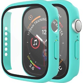 2 Pack Hard PC Case with Tempered Glass Screen Protector Compatible with Apple Watch Series 7 45mm Case, Ultra-Thin Scratch Resistant Overall Protective Cover for iWatch Men Women, Blue