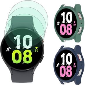 Screen Protector (3+2Pack) Compatible for Samsung Galaxy Watch 5 (44mm) / Galaxy Watch 4 (44mm), Tempered Glass Film Anti-Scratch High Definition Full Coverage and 2 Soft TPU Protective Case