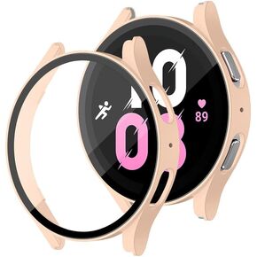 ALMNVO Case for Samsung Galaxy Watch 5 Case 40mm,Matte PC Protective Watch Cover with Built-in Tempered Glass Screen Protector,SmartWatch Accessories,Black,40mm