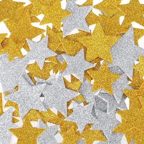 200Pcs Glitter Star Foam Stickers Silver and Gold Stars Self Adhesive Glitter Foam Star Shaped Sticker Large & Small Sticky Stars for Crafts Scrapbooks Greeting Cards, 4 Sizes