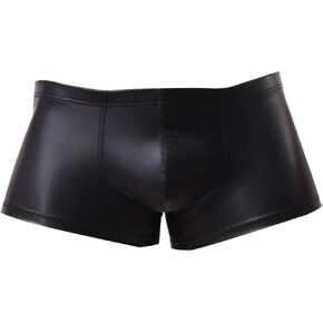 Men Boxer PU Leather Underwear Shiny Liquid Metallic Bikini Briefs Stretch Swim Trunks Pouch Pants Stage Clubwear