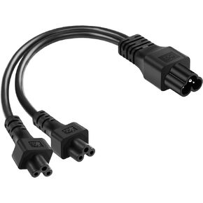 CERRXIAN C6 to Dual C5 Power Cord, IEC 320 C6 Male to 2XC5 Female Splitter Laptop Power Replacement Cable, IEC 320 C6 to 2XC5 Adapter Converter AC Power Supply Cord (2.5A/125V) 1FT/0.3M