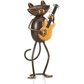 Cat Statue – 10.6"H Metal Elegant Cat Playing Violin Music Kitty Figurine Gift for Cat Lover Music Lover (Violin)