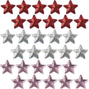 30PCS Shiny 5 Star Red Sequins Patches, Sew Iron on Applique Embroidered Patches, Sequins Red Star Iron on Patches for Clothing, Bags, Hats, Jackets, Jeans, Accessory Craft, DIY Christmas Decoration
