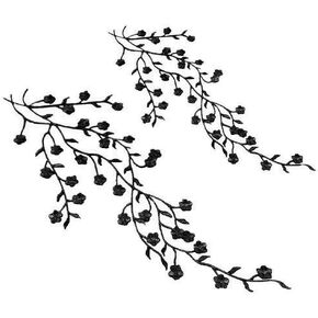 Honbay 2pcs Big and Small Plum Blossom Flower Leaf Vines Iron on Embroidery Applique Patch (Gold)