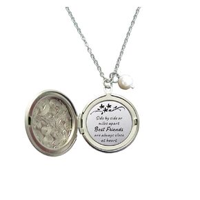 Best Friends Jewelry Long Locket Necklace-Side by Side or Miles Apart Best Friends are Always Close at Heart-long Distance Friendship Gift-Moving Away Gift