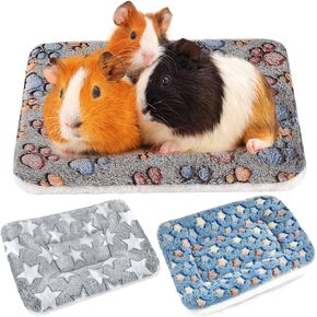 Pack of 3 Ultra Soft Dog Cat Bed Mats with Cute Prints - Reversible Fleece - Thickened Hamster Guinea Pig Bed - Pet Bed Mat for Small Animals (12.6 x 9.8 Inches)