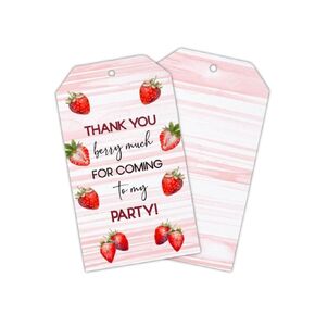 Thank You Berry Much for Coming to My Party Strawberry Gift Tags - Set of 25 tags, Pre-Drilled Holes, Dual-Sided Print - Perfect for Birthday Party Favors