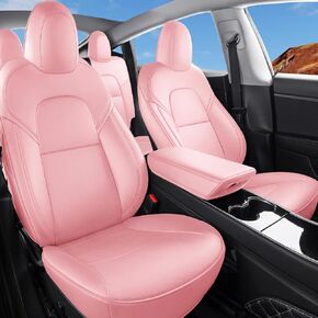Tesla Model 3 Car Seat Covers Nappa Leather Car Interior Seat Airbag Compatible Cushion Cover Full Set Custom Fit 2023 2022 2021 2020 2019 2018, Nappa Black