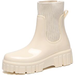 Rain Boots for Women Waterproof Rubber Garden Boots Chelsea Elastic Slip On Ankle Booties