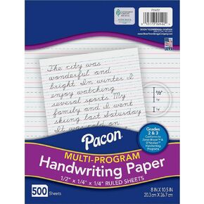 Pacon 2422 Multi-Program Handwriting Paper, 1/2-Inch Short Rule, 10-1/2 x 8, White, 500 Shts/Pk