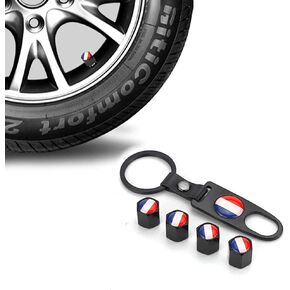 SANRILY 4Pcs Valve Stem Caps with Wrench Keychain Flag Pattern Car Wheel Tire Valve Black Aluminum Alloy Tire Stem Cover Fits Most Car - Australia Type
