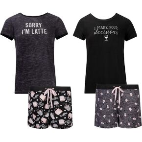 4 Piece: Short Sleeve Top with Shorts Sleep Set - Soft and Cozy Loungewear Pajamas