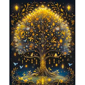 CLAKINLA Yellow Tree of Life Diamond Art Painting Kits for Adults, 5D Tree Diamond Art Painting Kits for Beginners, DIY Paint Picture with Full Drill Diamond Dots for Home Wall Art Decor 12x16inch
