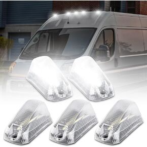 5PCS White LED Cab Roof Lights Roof Top Clearance Lights Cab Marker Lamps For 2014-2024 DODGE RAM PROMASTER 1500 2500 3500 LED Roof Running Lights Clear Lens