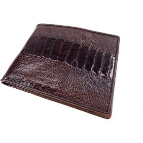 Genuine Ostrich Leg Skin Leather Soft Bifold Men's Wallet ([C13] - 4 Card Slots + 1 ID Window + 2 Compartments for Bills, Black)